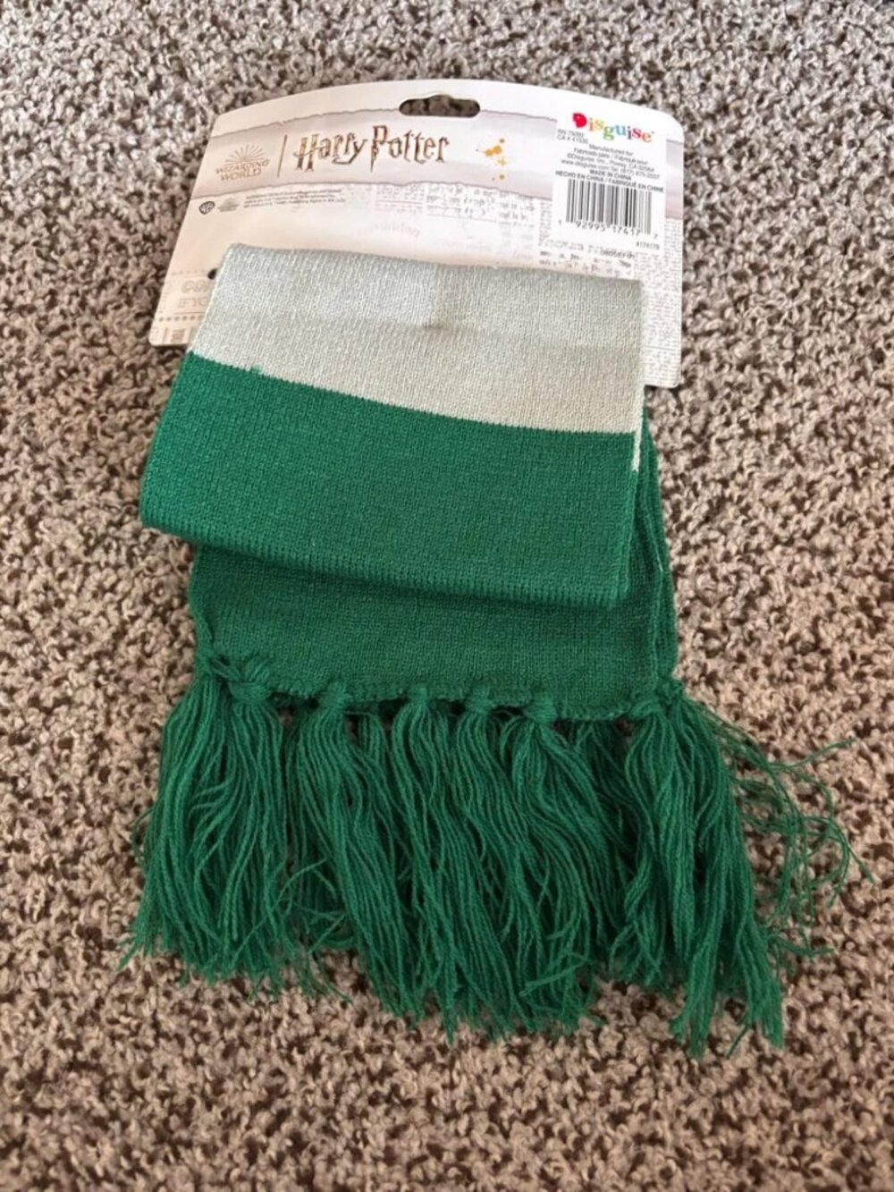 Harry Potter Slytherin Robe & Scarf Halloween Costume 4/6 Black Green Hooded - Picture 8 of 9